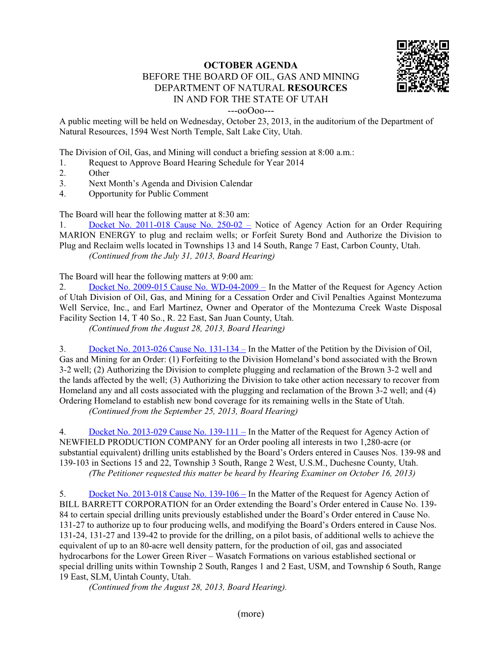 Board Agenda for September 26, 2011