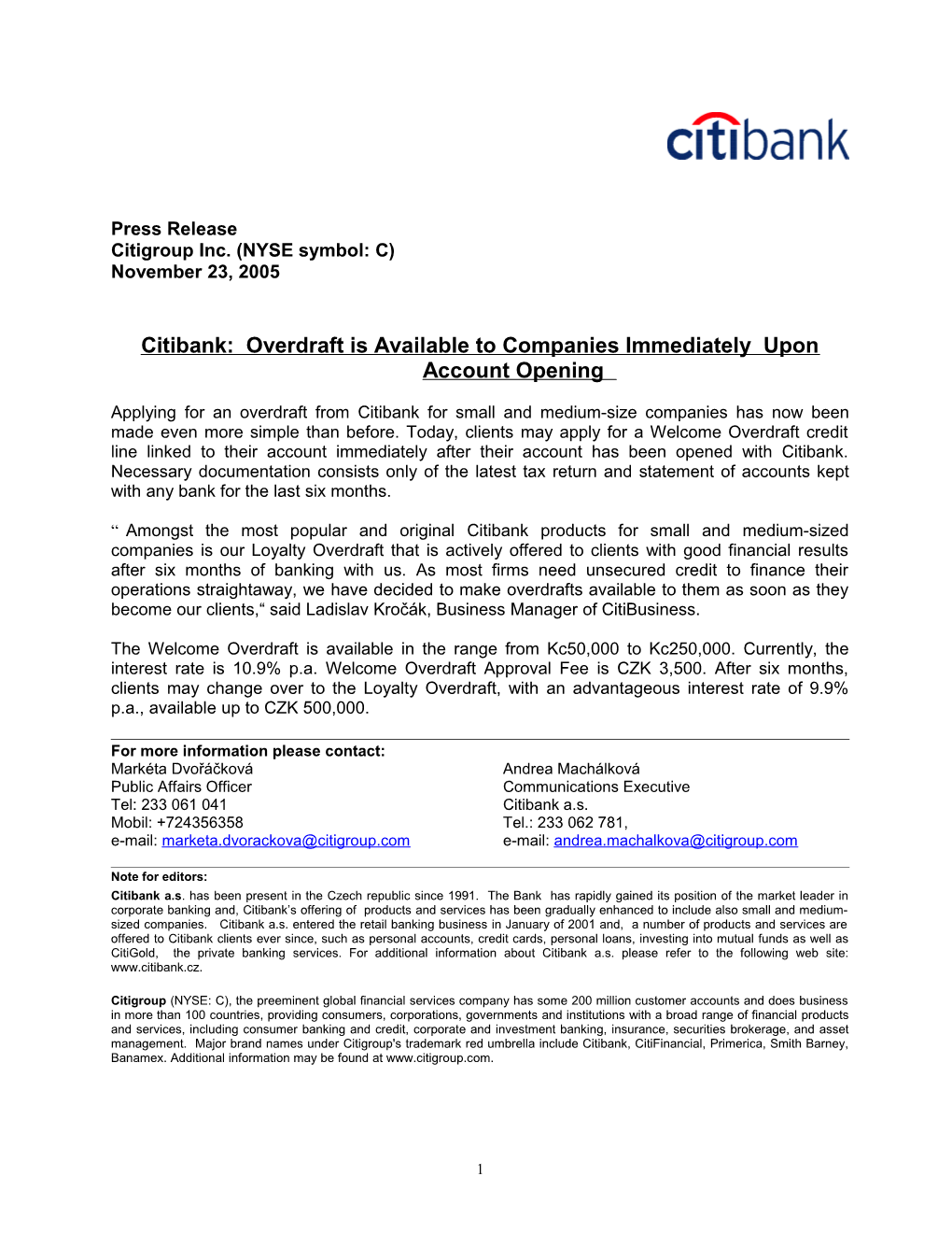 Citigroup Inc. (NYSE Symbol: C)