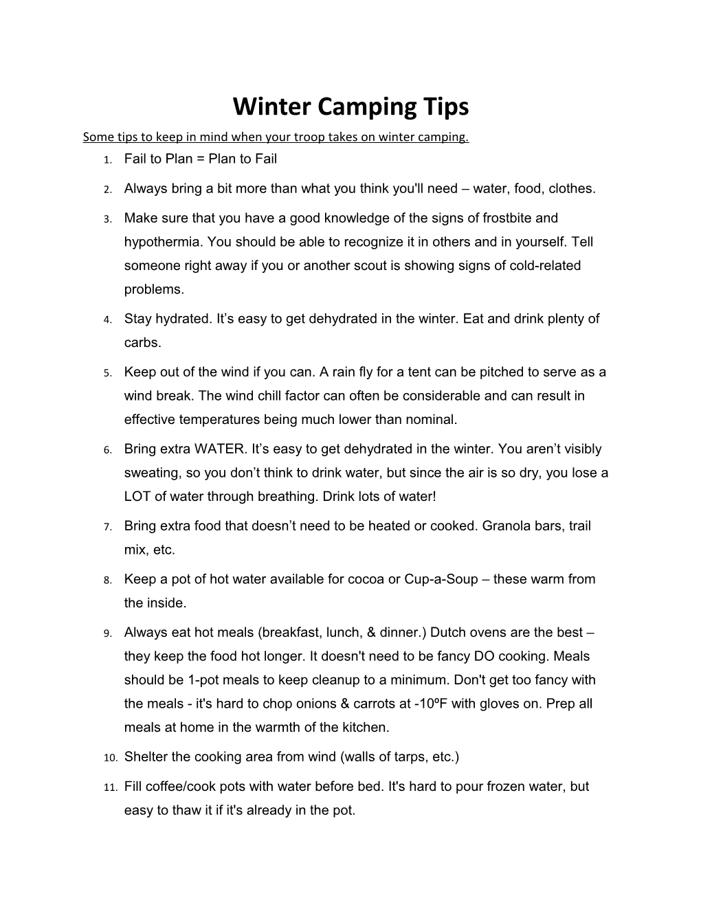 Winter Camping Tips