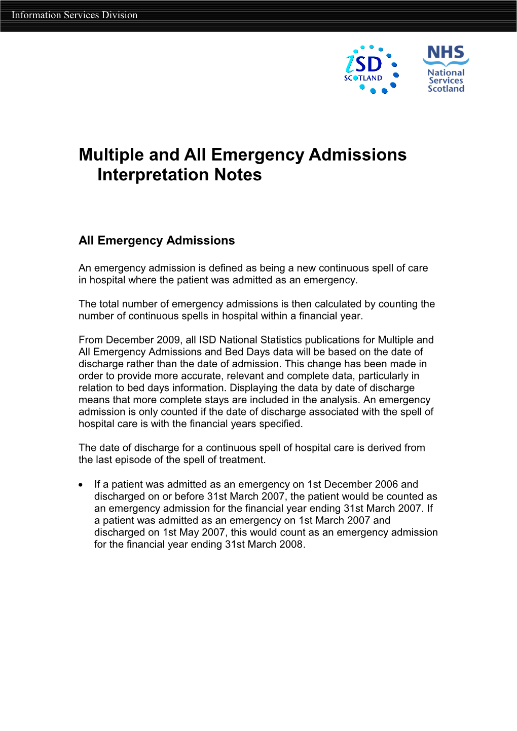 Multiple and All Emergency Admissionsinterpretation Notes