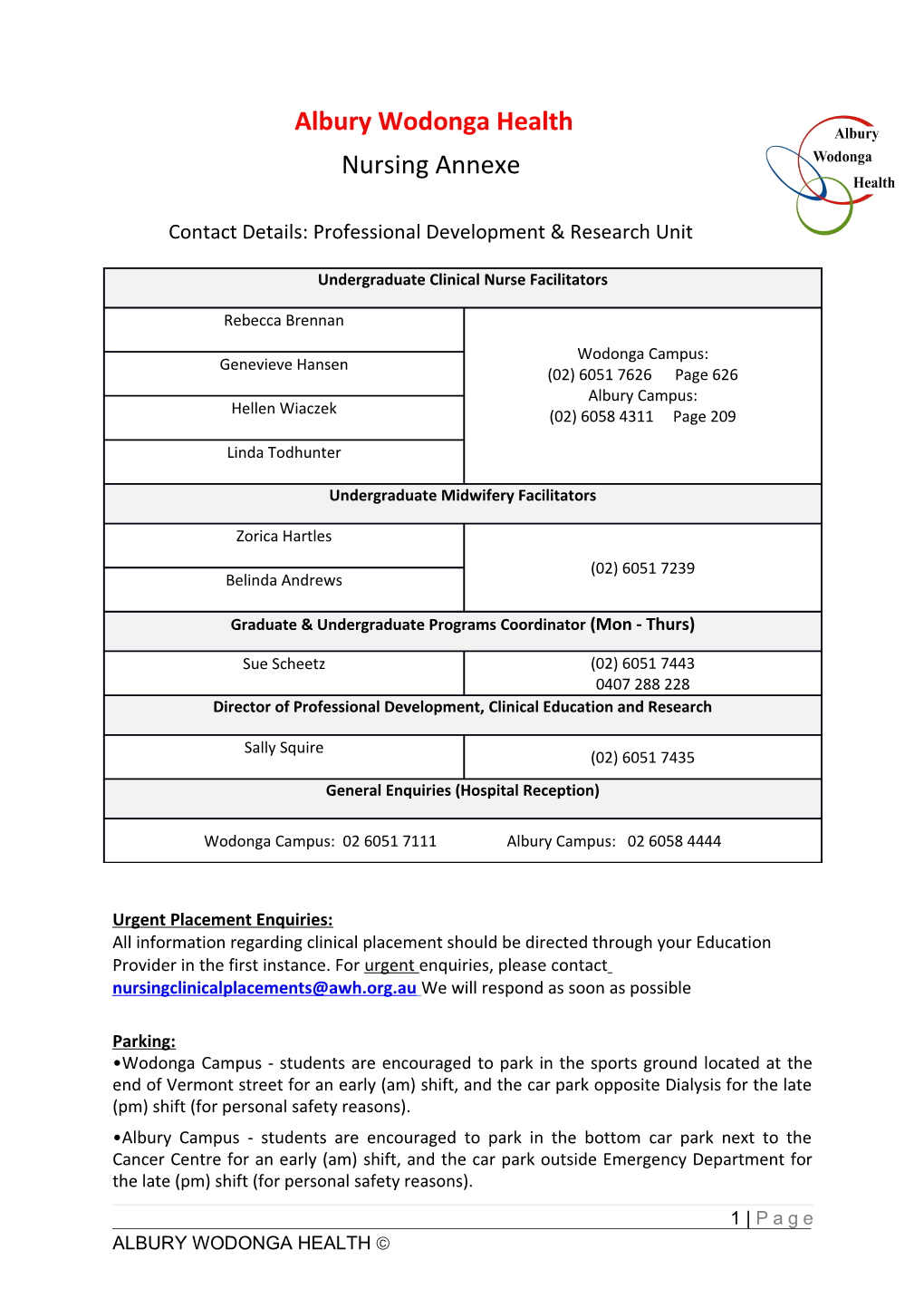 Contact Details: Professional Development & Research Unit