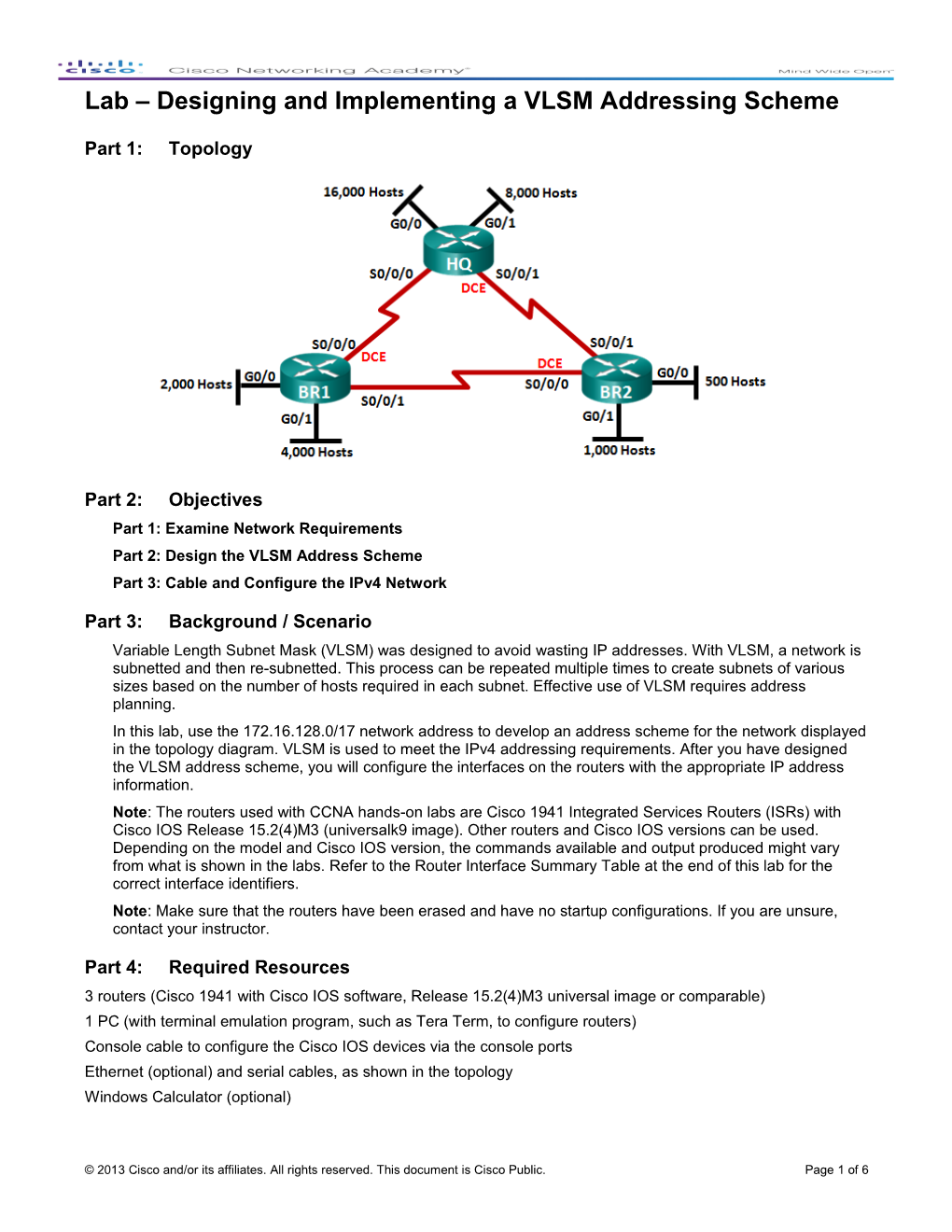 Lab Designing and Implementing a VLSM Addressing Scheme