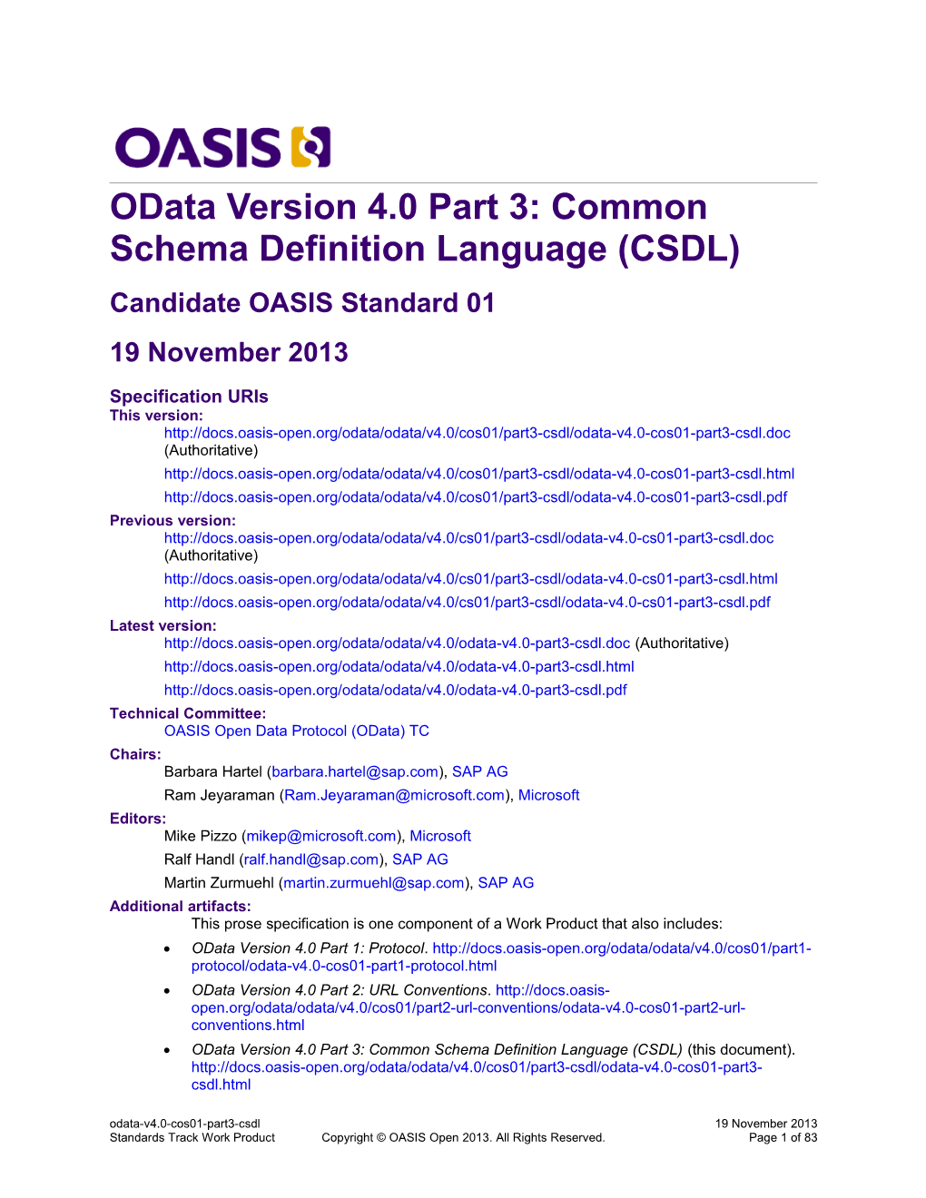 Odata Version 4.0 Part 3: Common Schema Definition Language (CSDL)