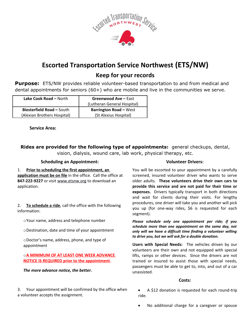 Escorted Transportation Service Northwest (ETS/NW)