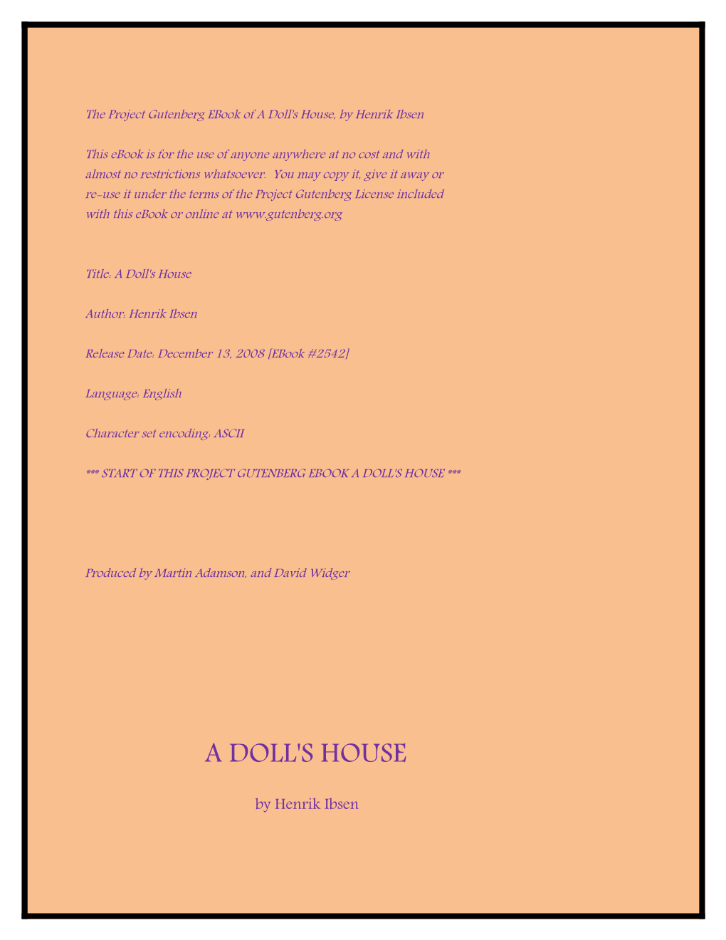 The Project Gutenberg Ebook of a Doll's House, by Henrik Ibsen