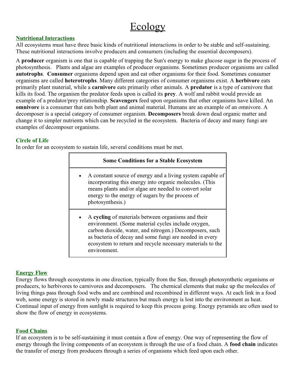 Nutritional Interactions All Ecosystems Must Have Three Basic Kinds of Nutritional Interactions