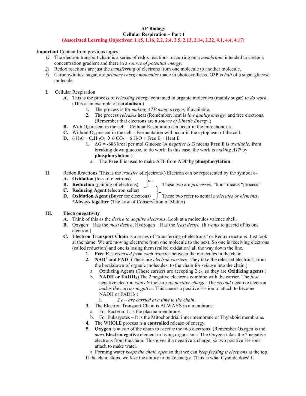 Cellular Respiration Part 1