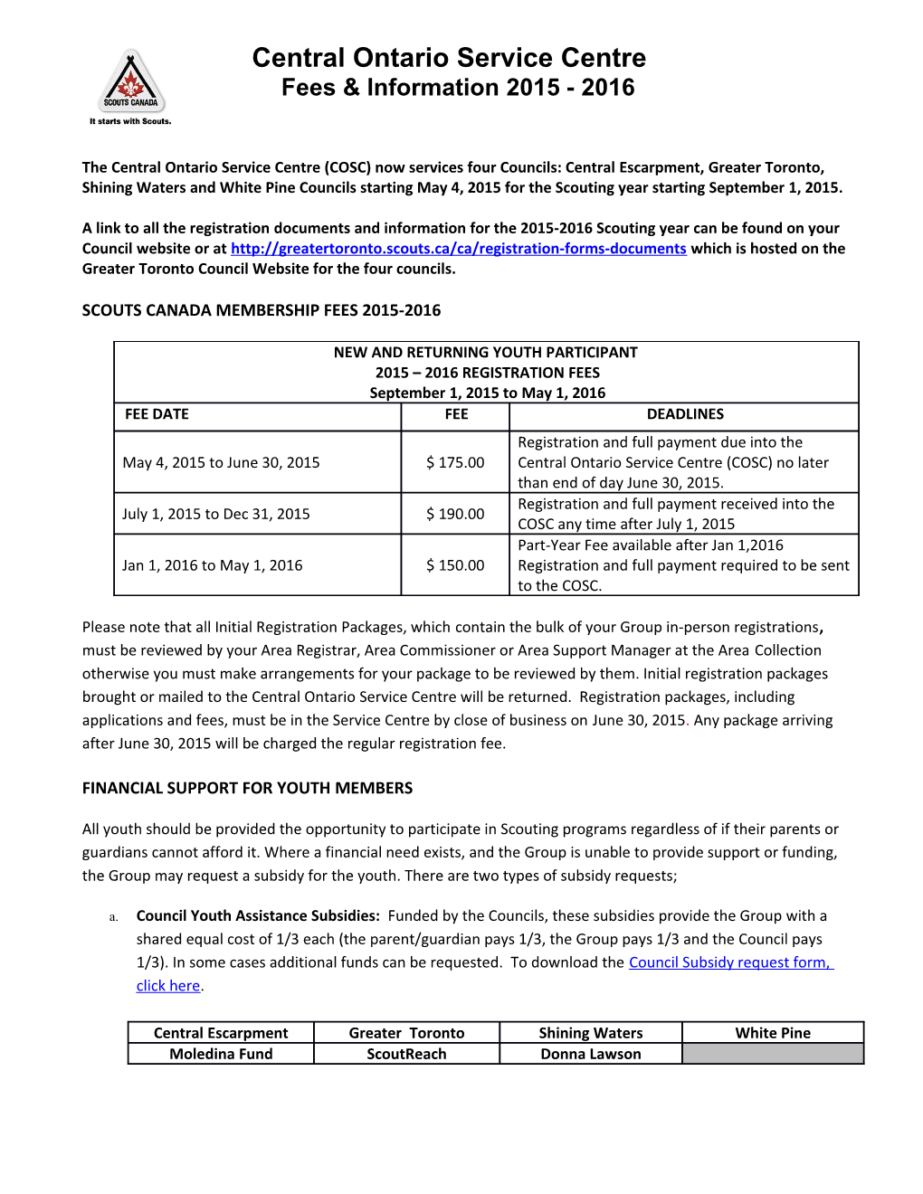 Central Escarpment Council Information