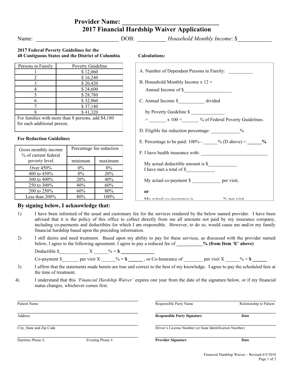 Waiver of Payment Due to Financial Hardship