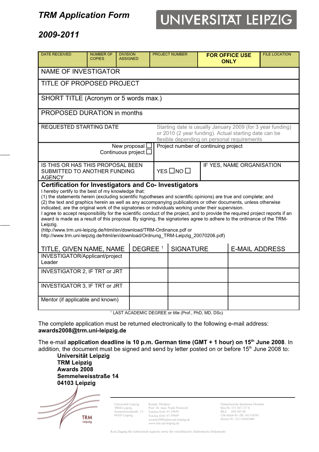 TRM-2008 Application Form