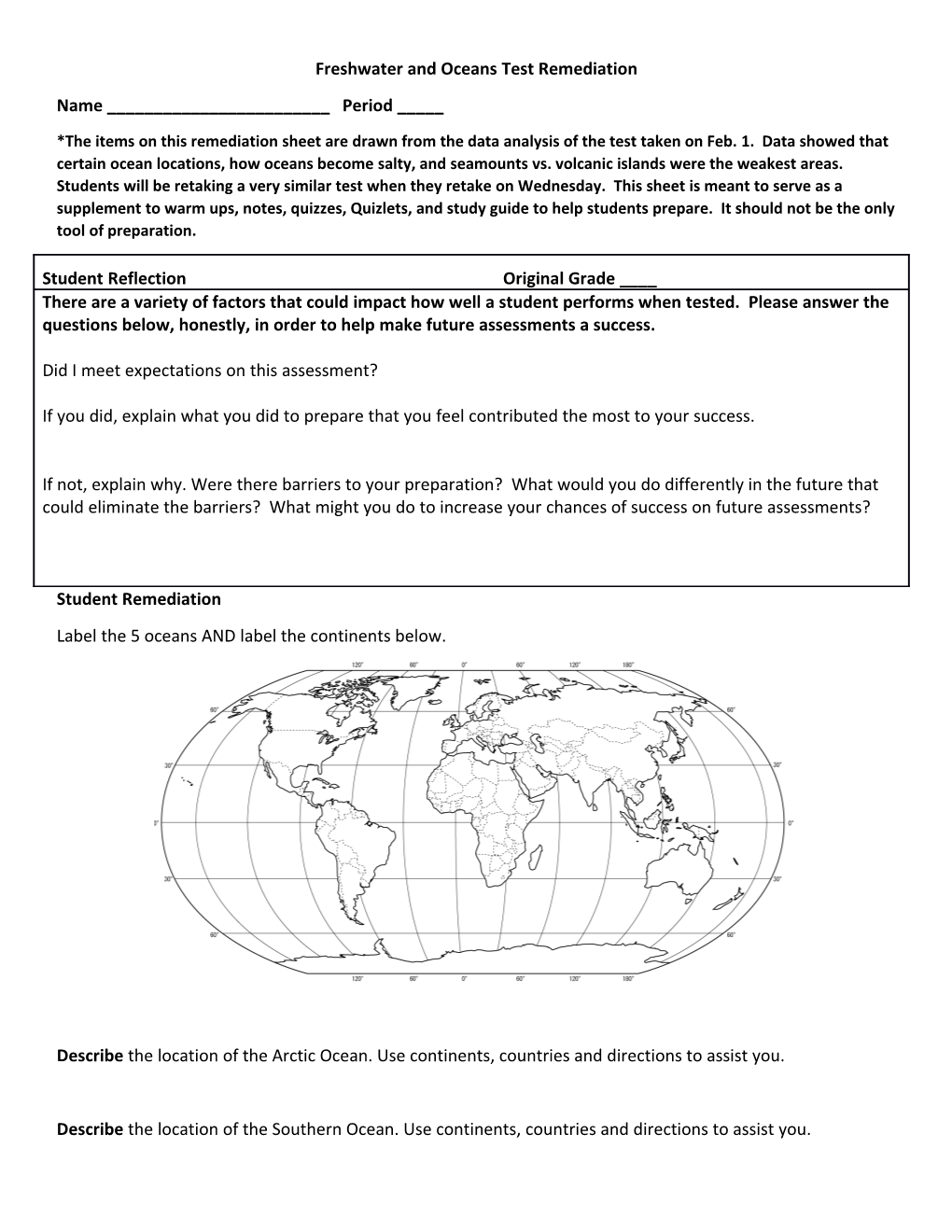 Freshwater and Oceans Test Remediation