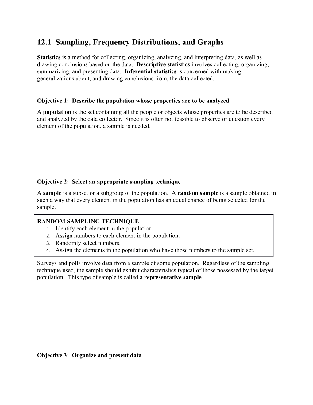 12.1 Sampling, Frequency Distributions, and Graphs