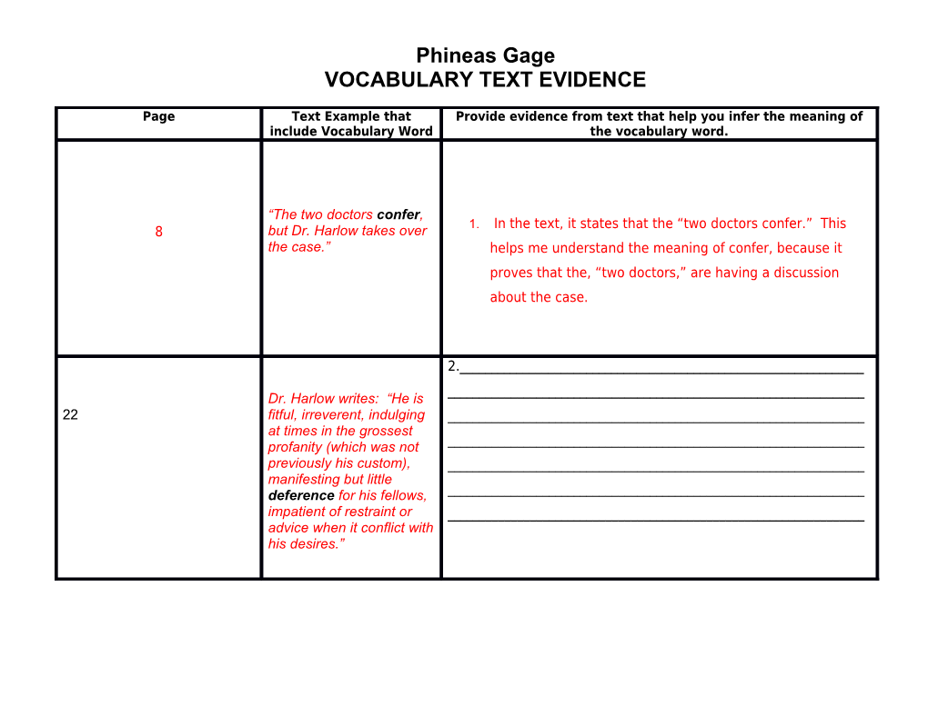 Vocabulary Text Evidence