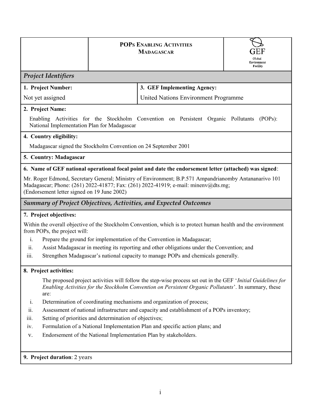 Summary of Project Objectives, Activities, and Expected Outcomes