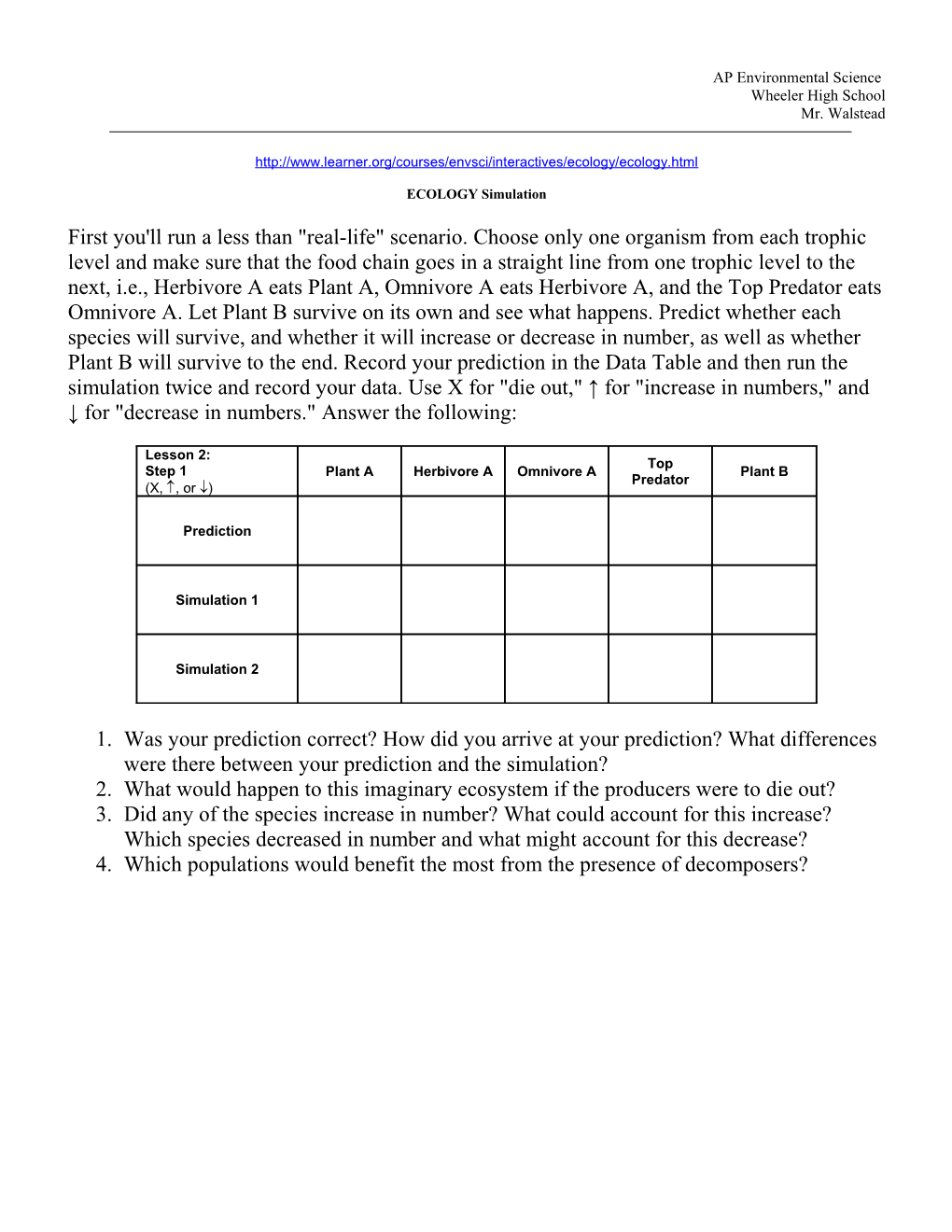 Data Tables: Ecology