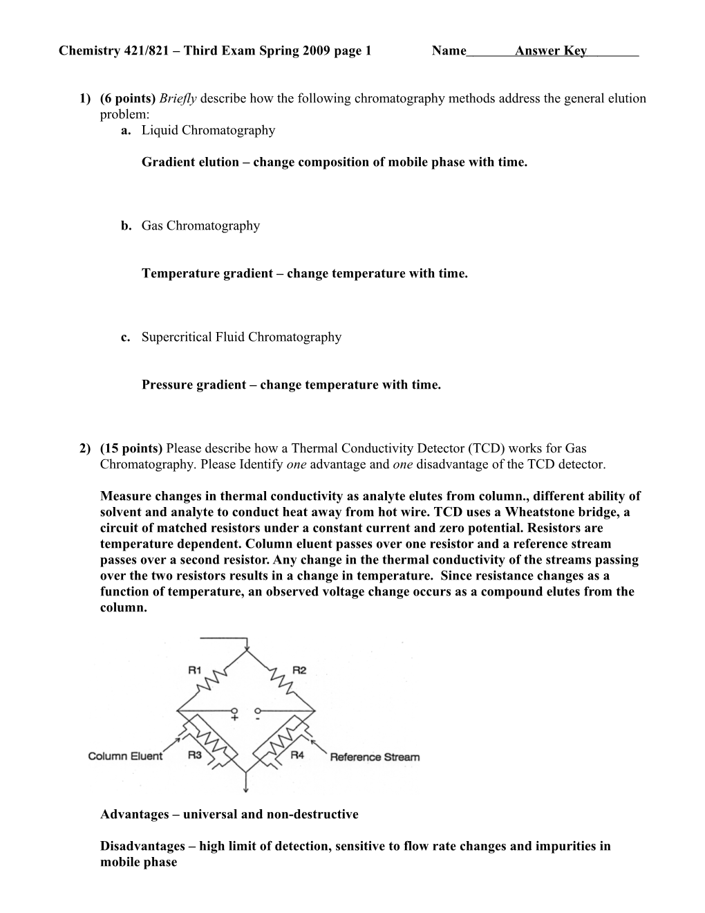 Chemistry 421/821 Third Exam Spring 2009 Page 1Name Answer Key