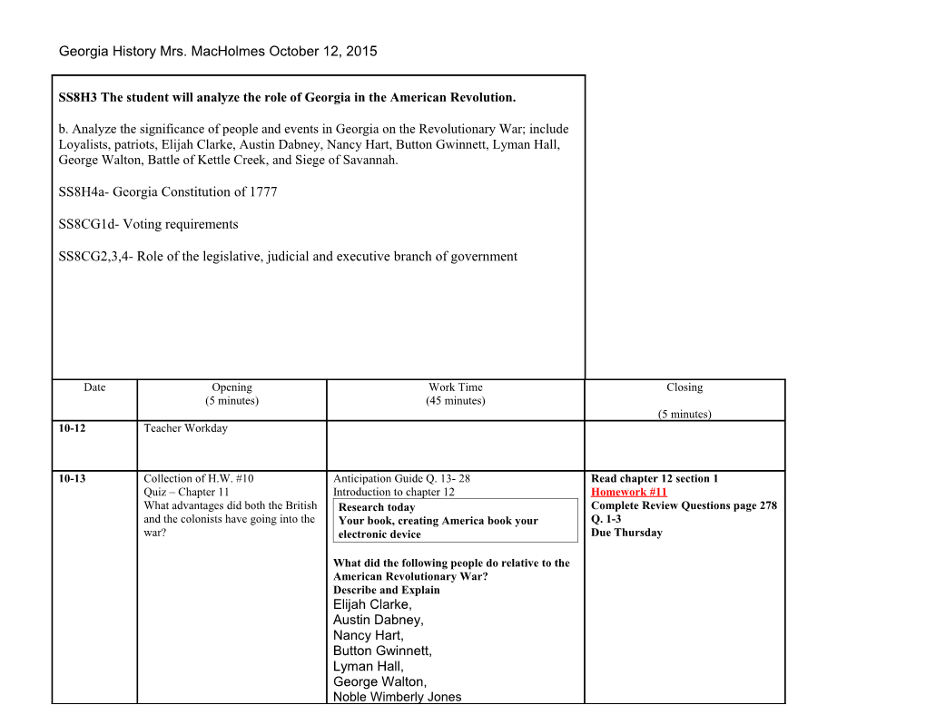 Georgia History Mrs. Macholmes October 12, 2015