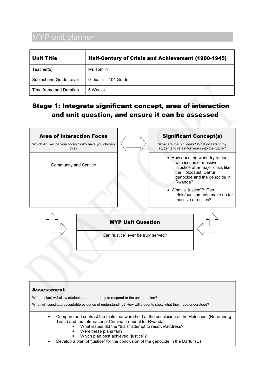 MYP Unit Planner s2