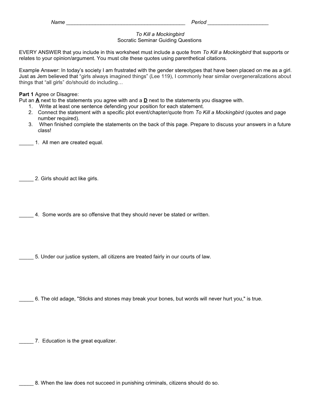 Socratic Seminar Guiding Questions