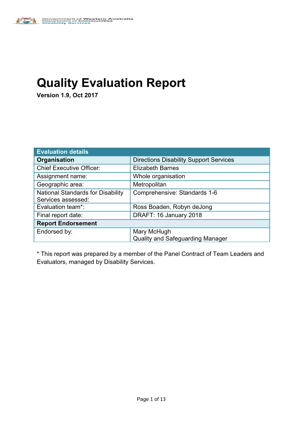 Quality Evaluation Report