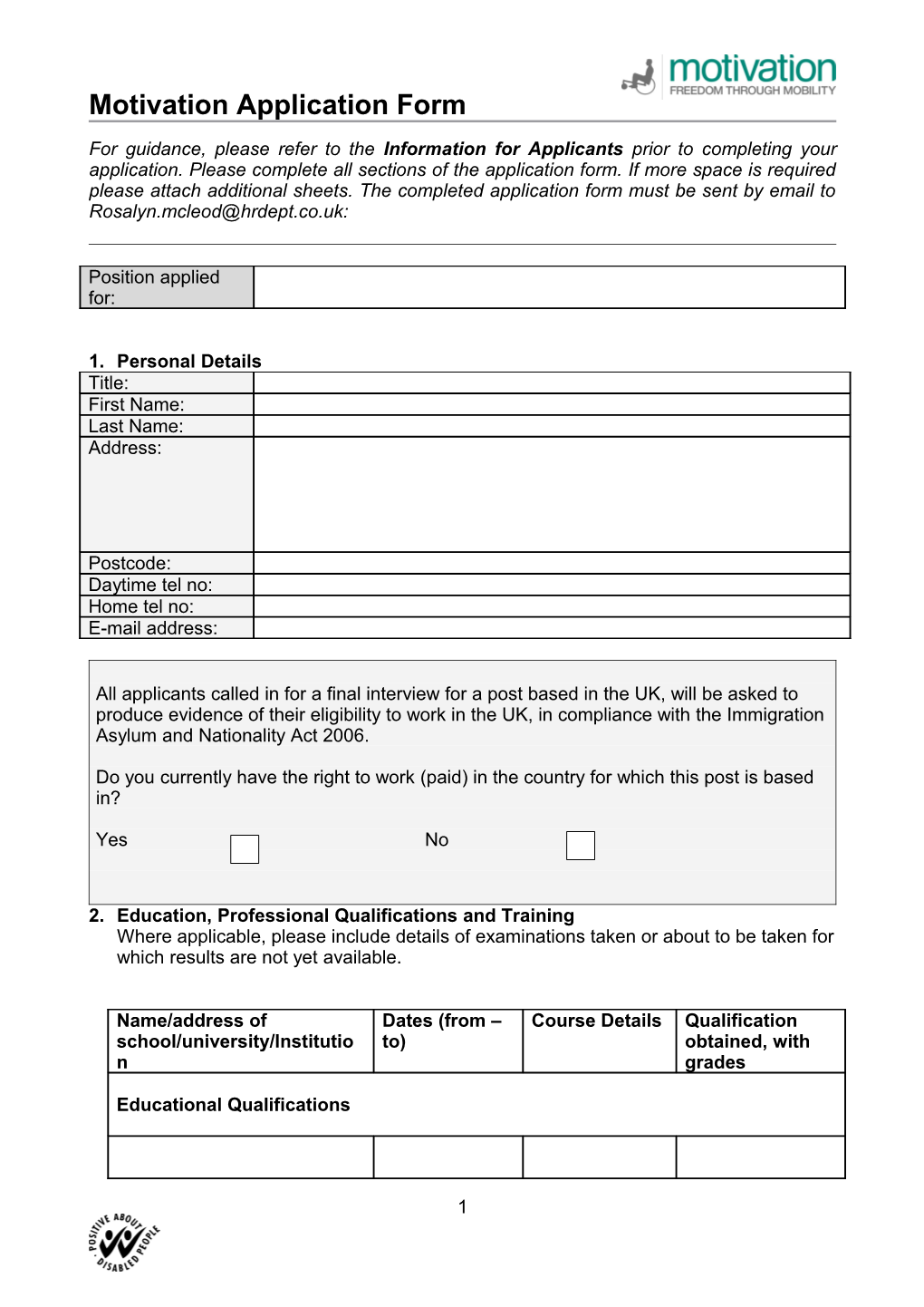 Template Application Form