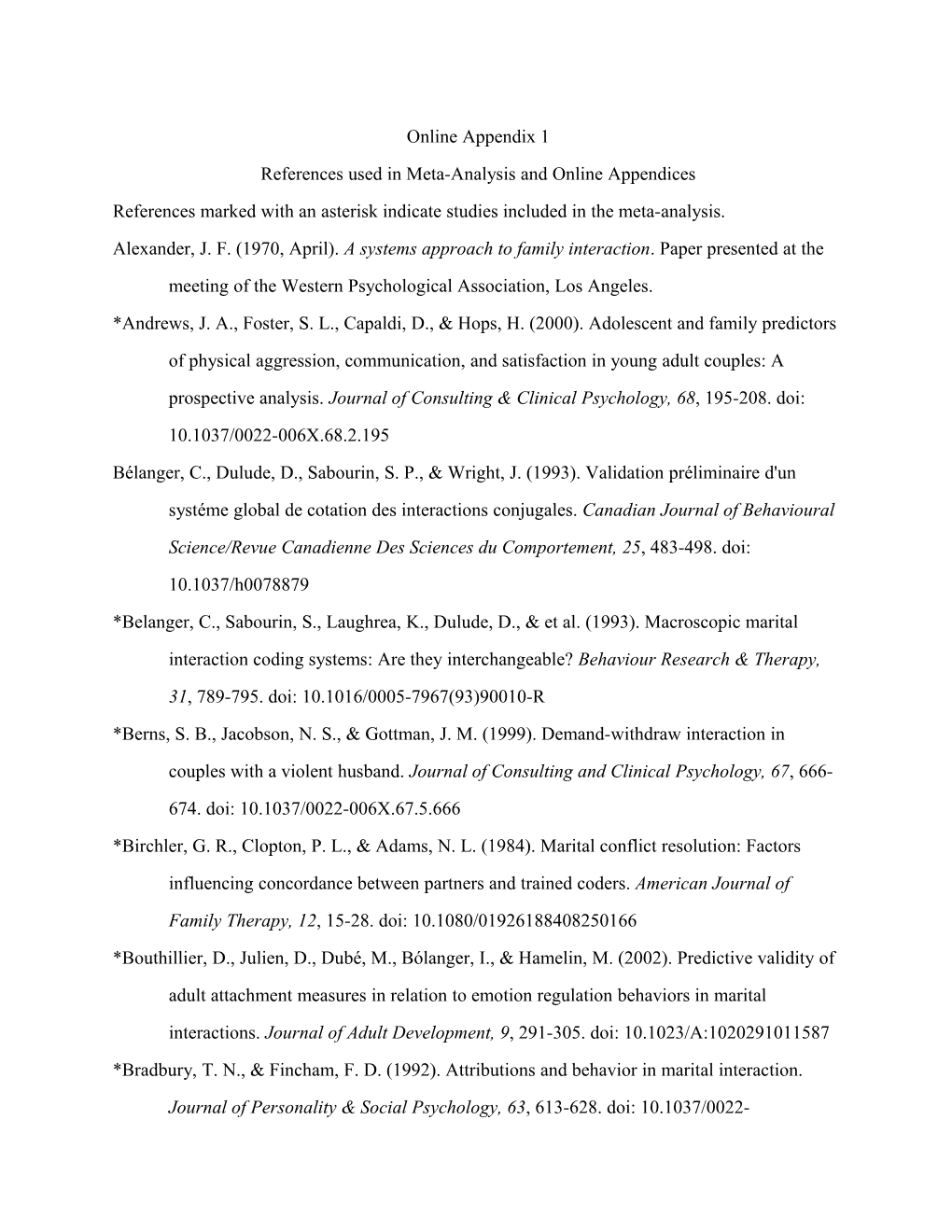 References Used in Meta-Analysis and Online Appendices