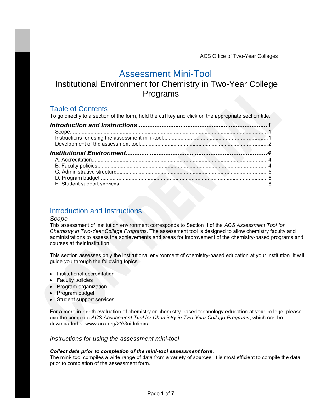 American Chemical Society Self-Study Form for Chemistry in Two-Year College Programs