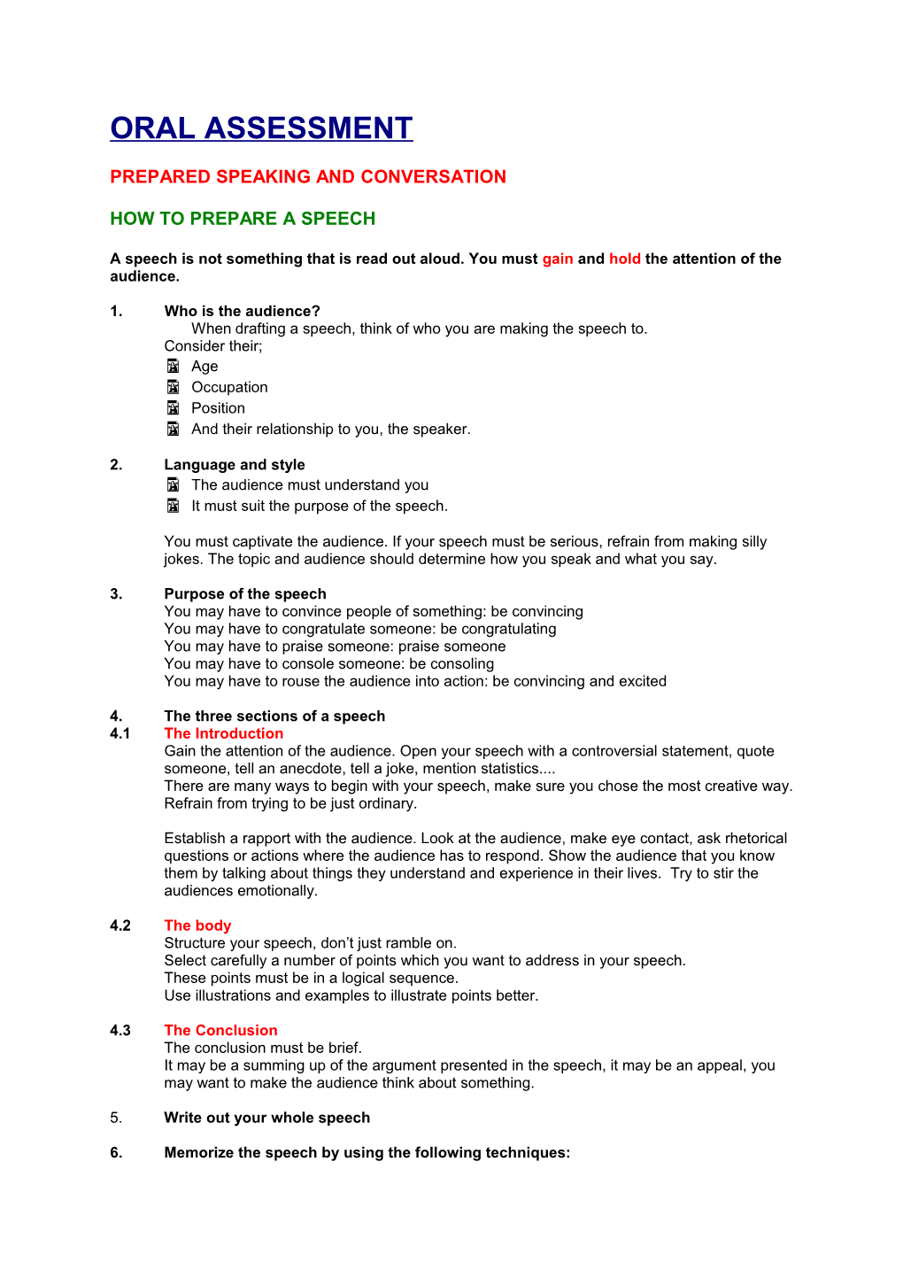 Prepared Speaking and Conversation