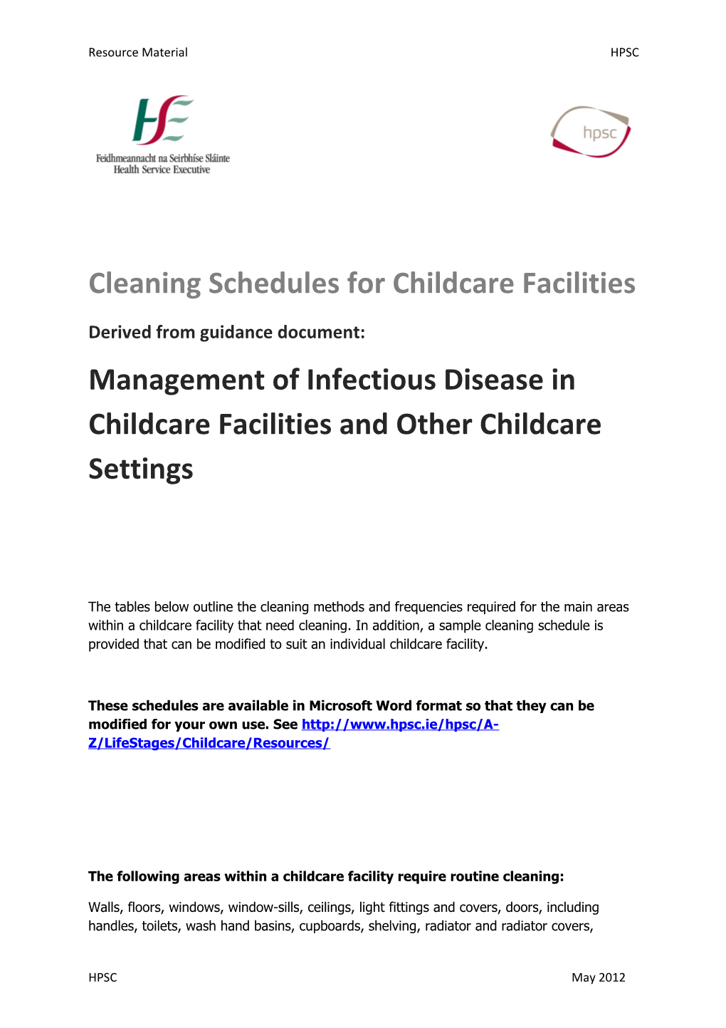 Cleaning Schedules for Childcare Facilities