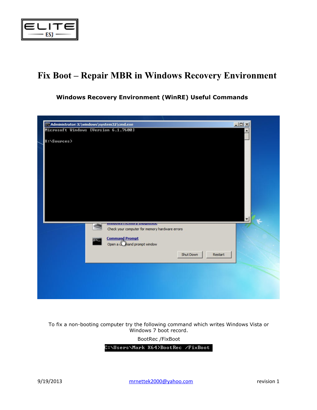 Fix Boot Repair MBR in Windows Recovery Environment