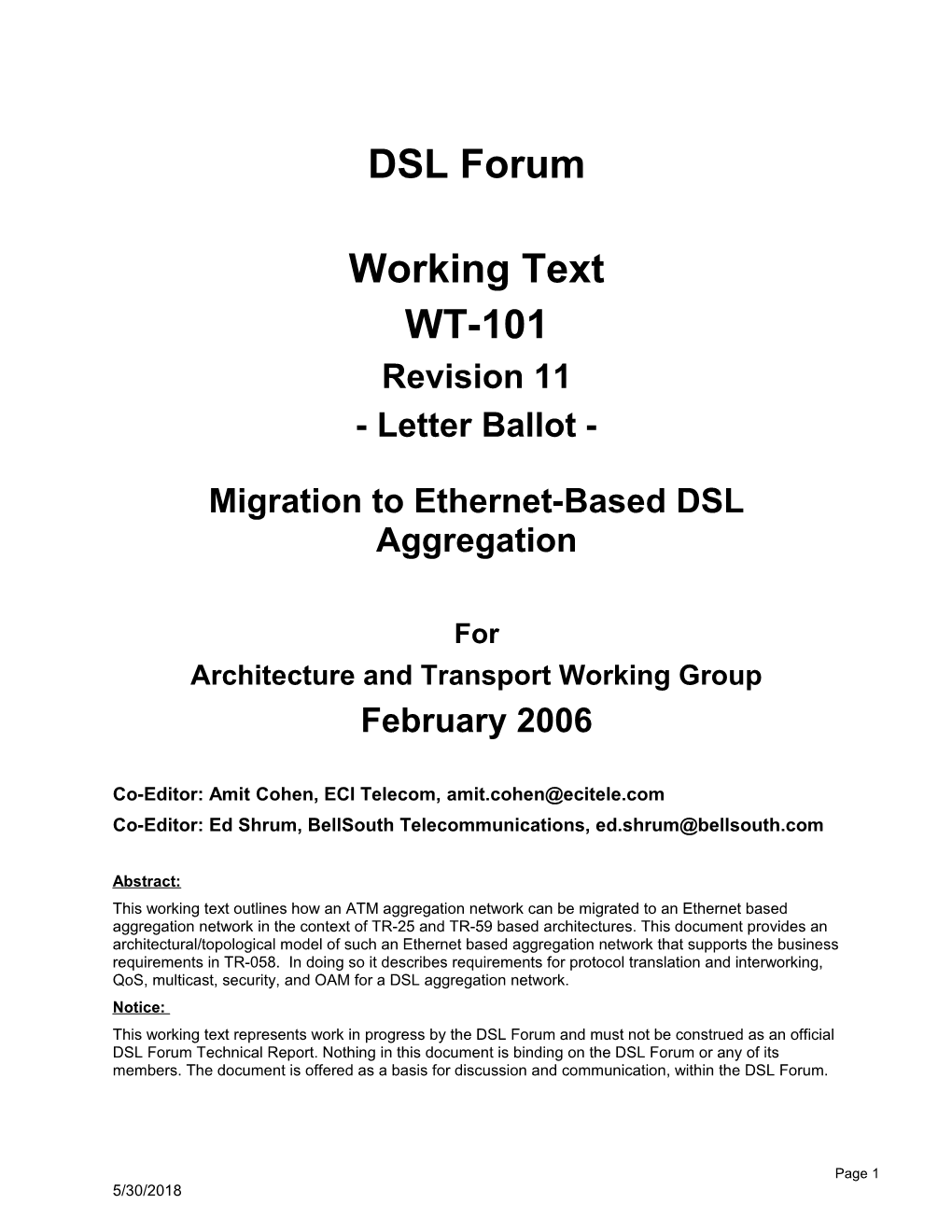 Migration to Ethernet Based DSL Aggregation
