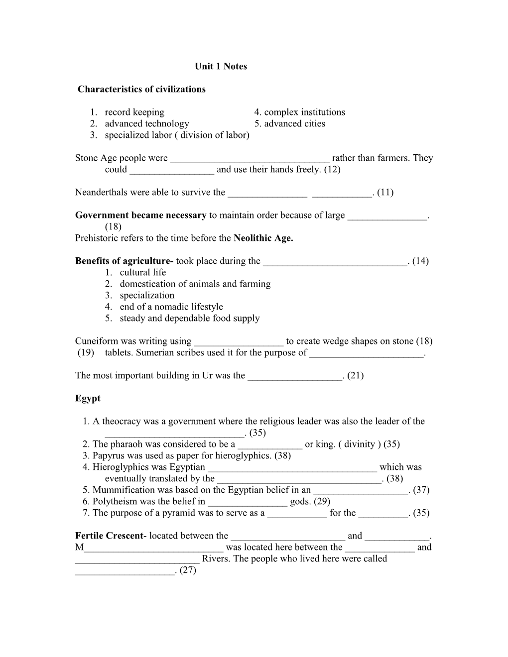 Characteristics of Civilizations