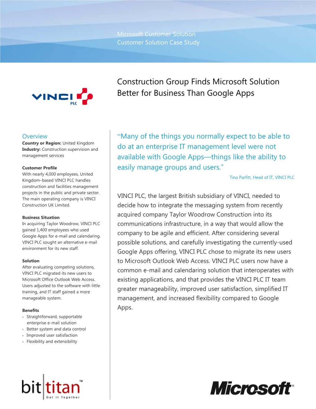 Construction Group Finds Microsoft Solution Better for Business Than Google Apps