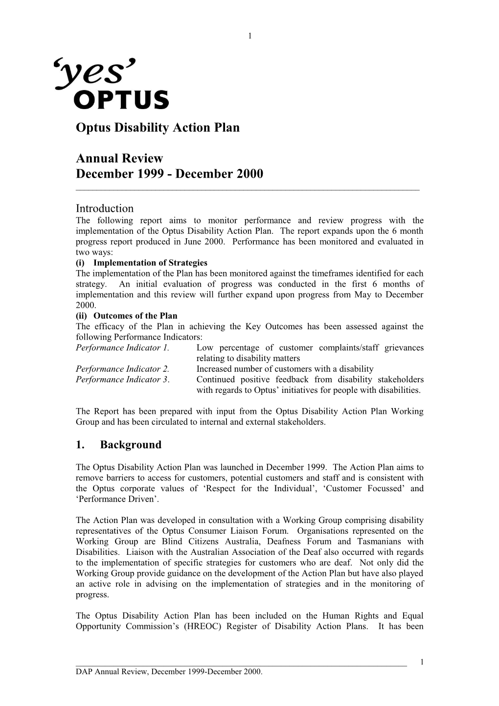 Cable & Wireless Optus Disability Action Plan