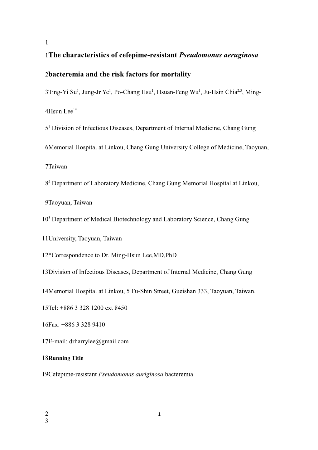 The Characteristics and Outcomes of Cefepime-Resistant Pseudomonas Aeruginosa Bacteremia