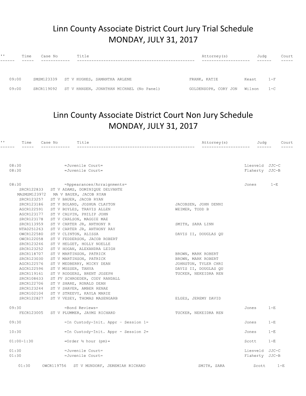 Linn County Associate District Court Jury Trial Schedule