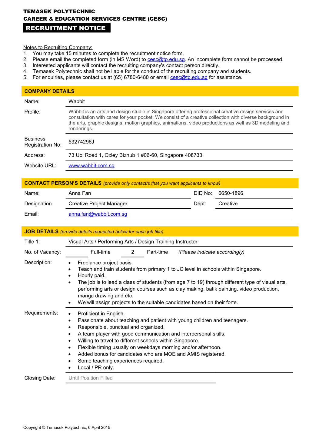 CCAO Recruitment Notice 2012 (20 Nov)