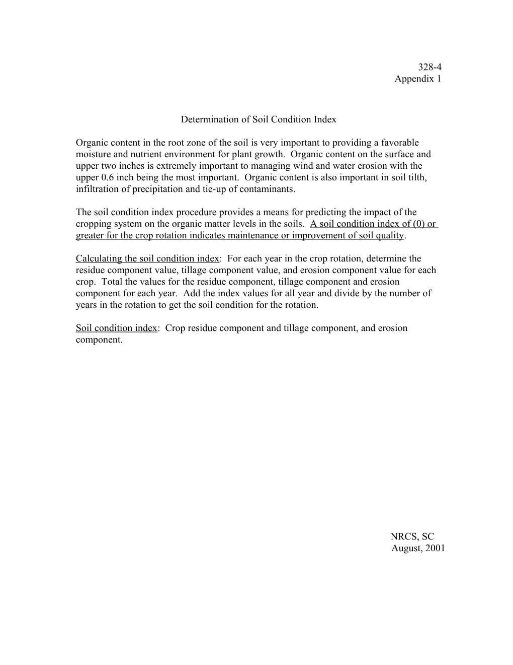 Determination of Soil Condition Index