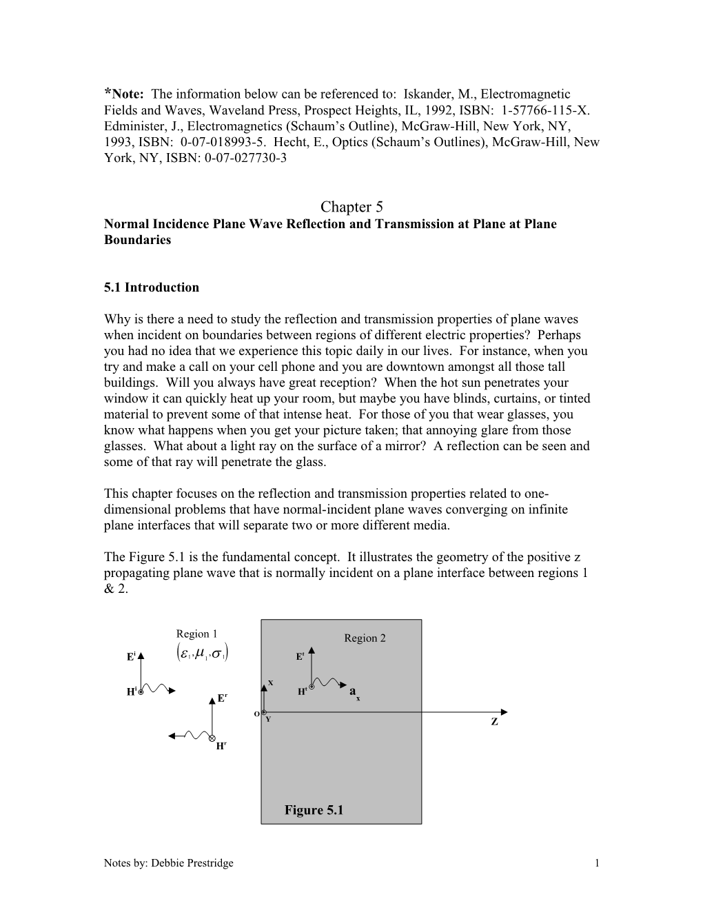 Normal Incidence Plane Wave Reflection and Transmission at Plane at Plane Boundaries