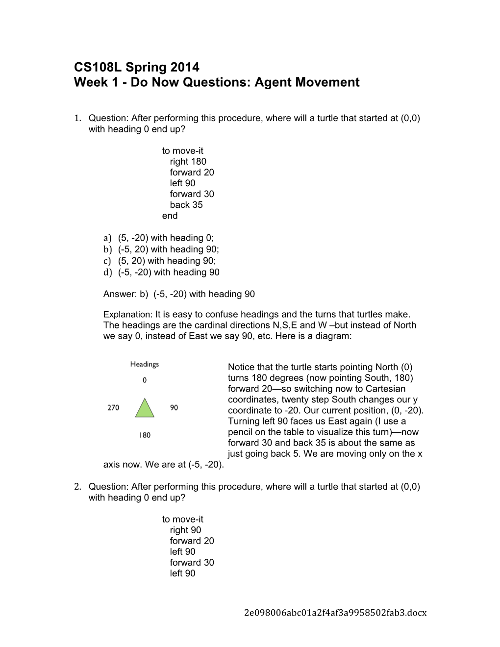 Week 1 - Do Now Questions: Agent Movement