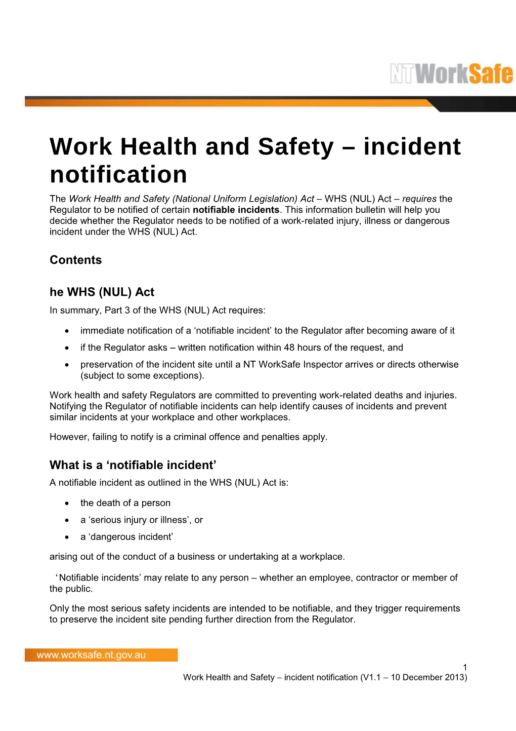 Work Health and Safety - Incident Notification