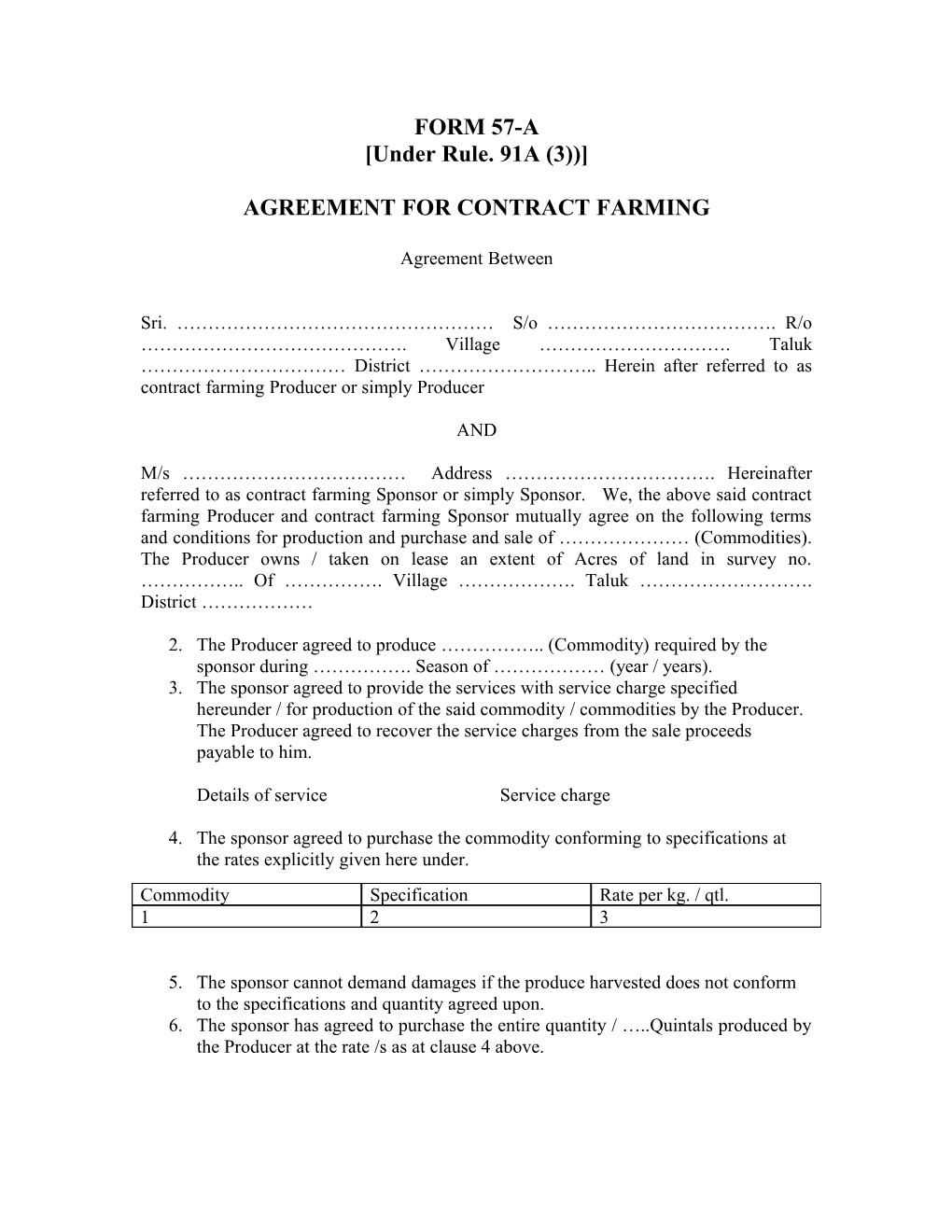 Agreement for Contract Farming