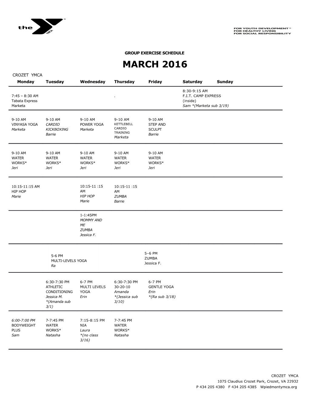 Group Exercise Schedule s1