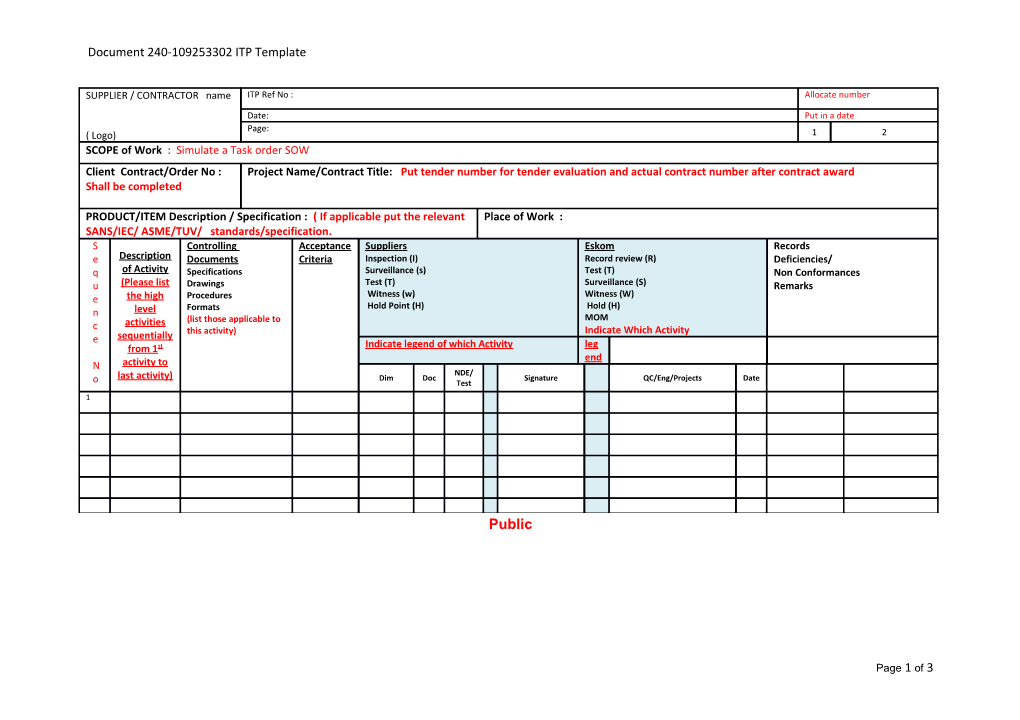 Document 240-109253302 ITP Template