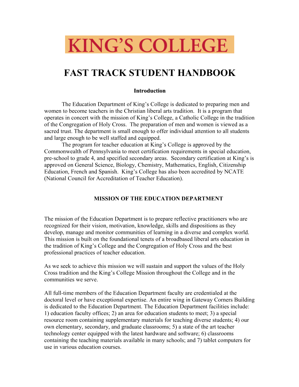 Fast Track Student Handbook