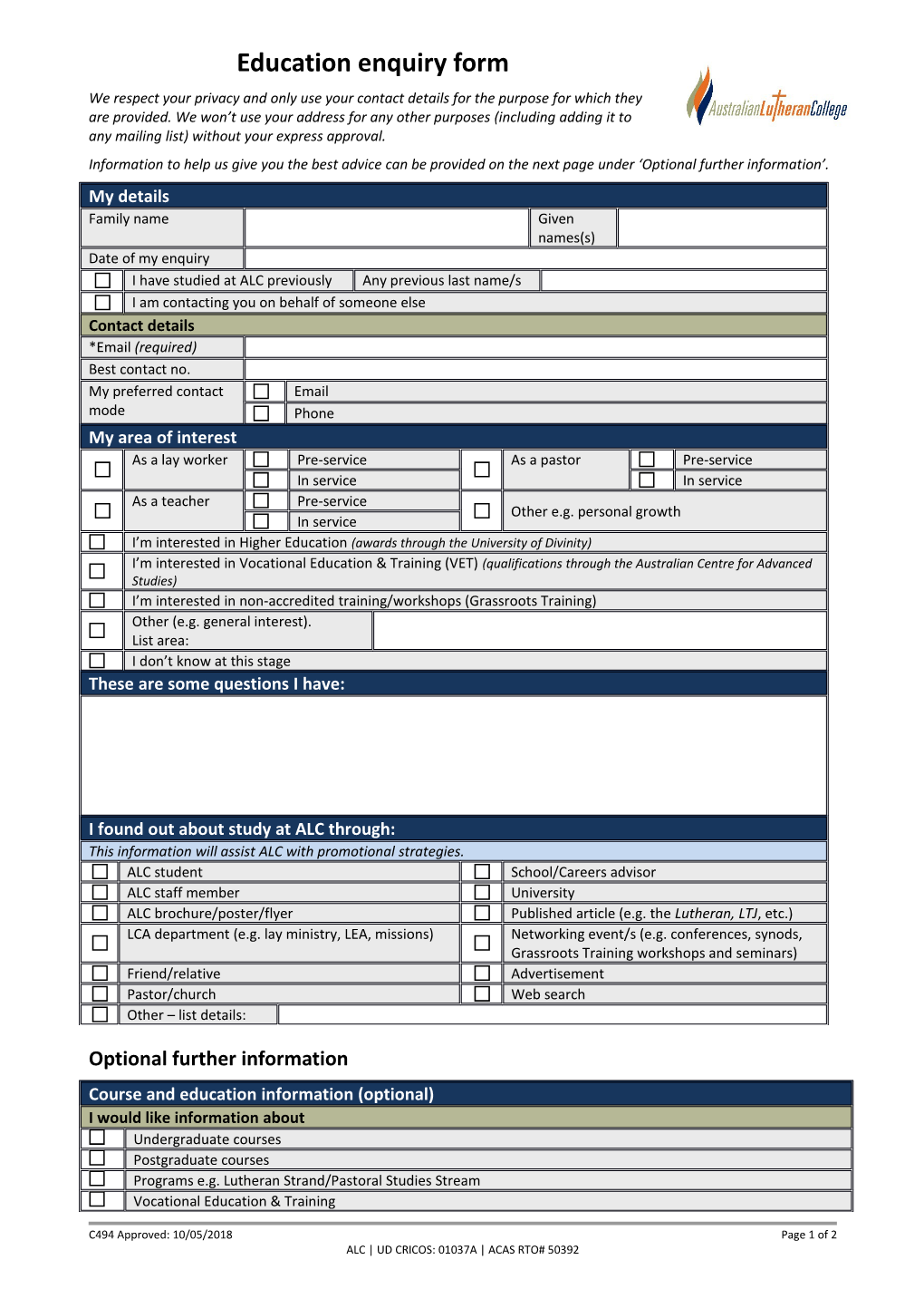 Education Enquiry Form