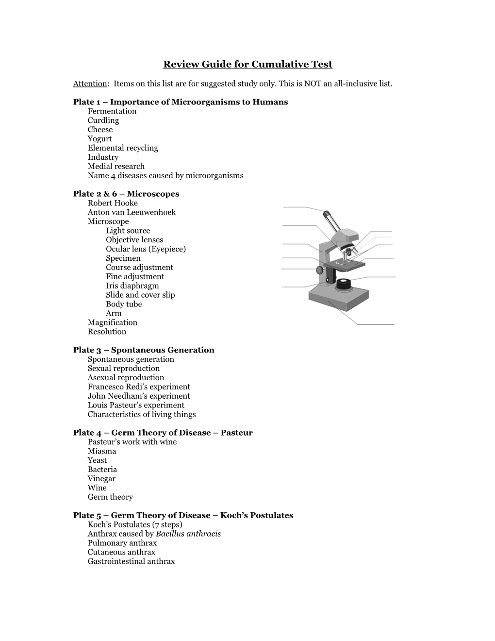 Review Guide for Cumulative Test