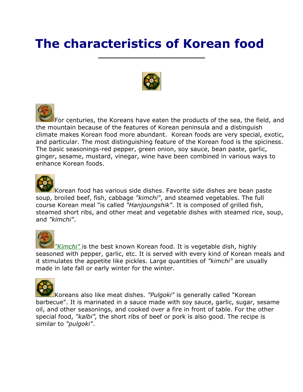 The Characteristics of Korean Food