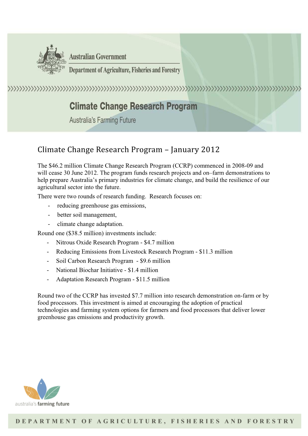 Climate Change Research Program January 2012