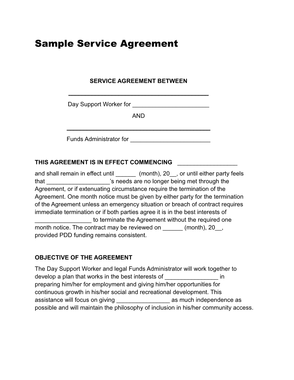 Being a Good Employer: Sample Service Agreement